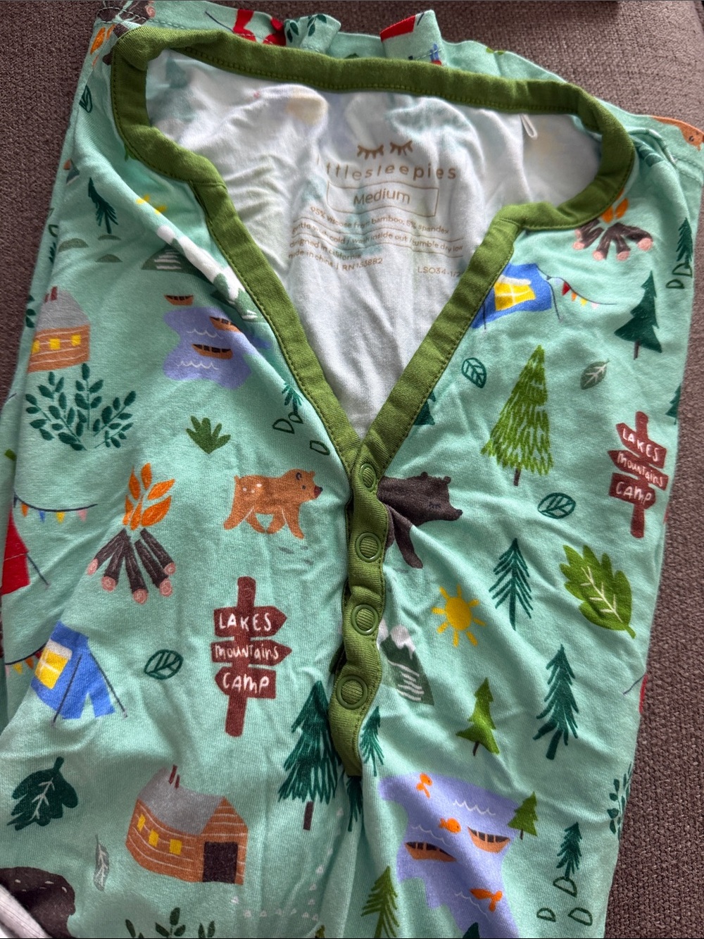 Little Sleepies Mint Green Camping Print Women Pajama Top - Medium